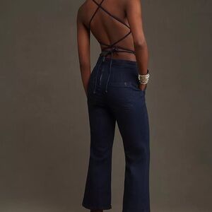 NWT pilcro pant backless overalls dark denim flare legs